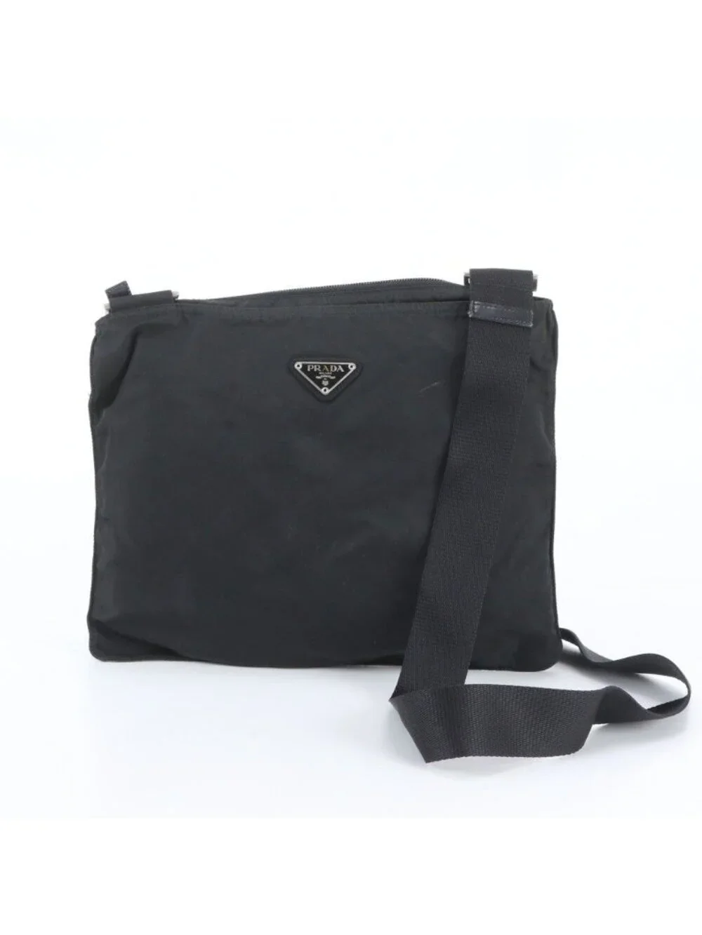 Prada Tessuto Nylon Triangle Logo Shoulder Bag Crossbody Messenger Black